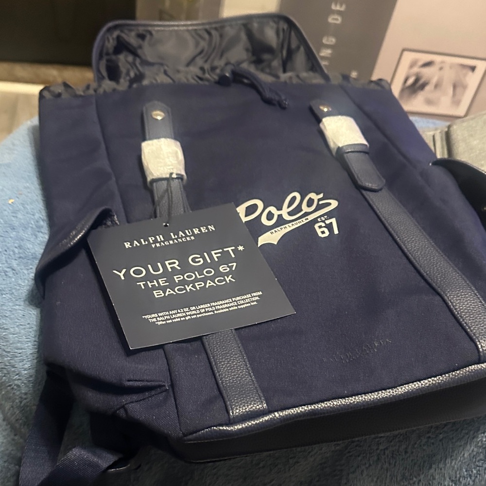 Ralph Lauren Polo 67 Navy Canvas Backpack with Leather Trim